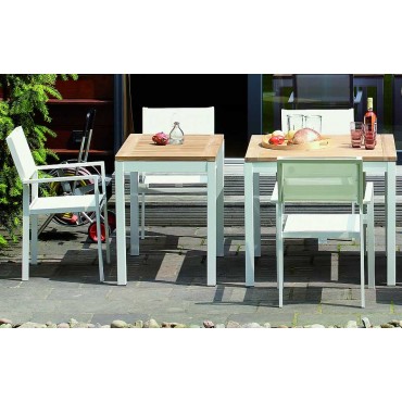 Jan Kurtz Tisch Quadrat - Tischgestell Aluminium Weiß / Tischplatte Teak massiv